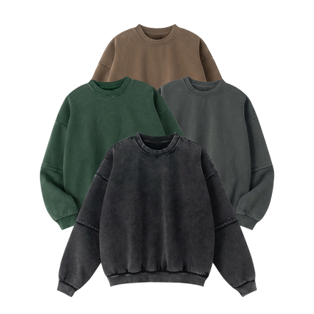 Washed Panel Crewneck 360GSM